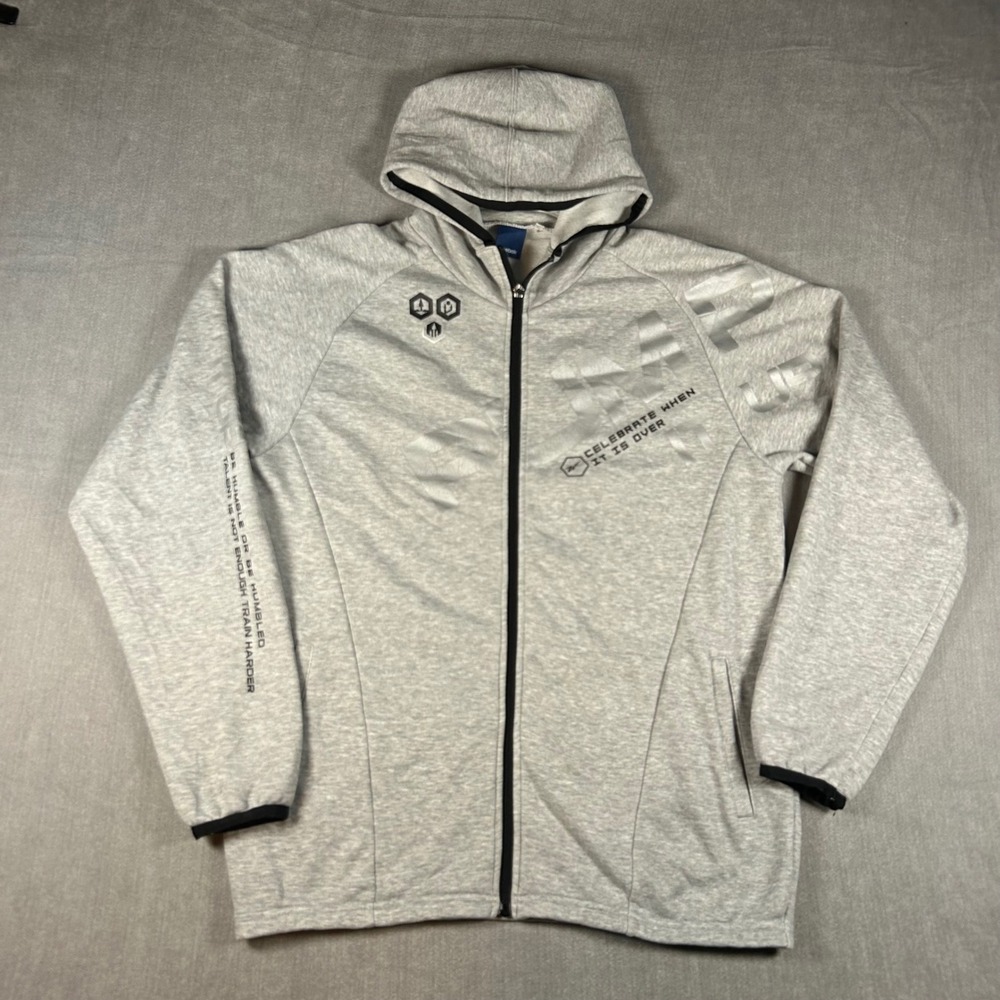 Reebok Mens Full Zip Hoodie Gray Pump It Up Graphic Motivational Sweatshirt L